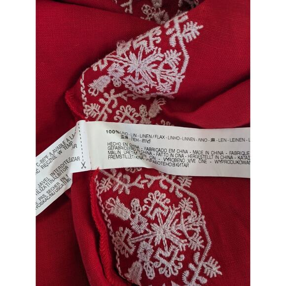 New Zara Basic Size Large Embroidered Shift Dress Red White Linen Short Sleeves - Picture 2 of 16
